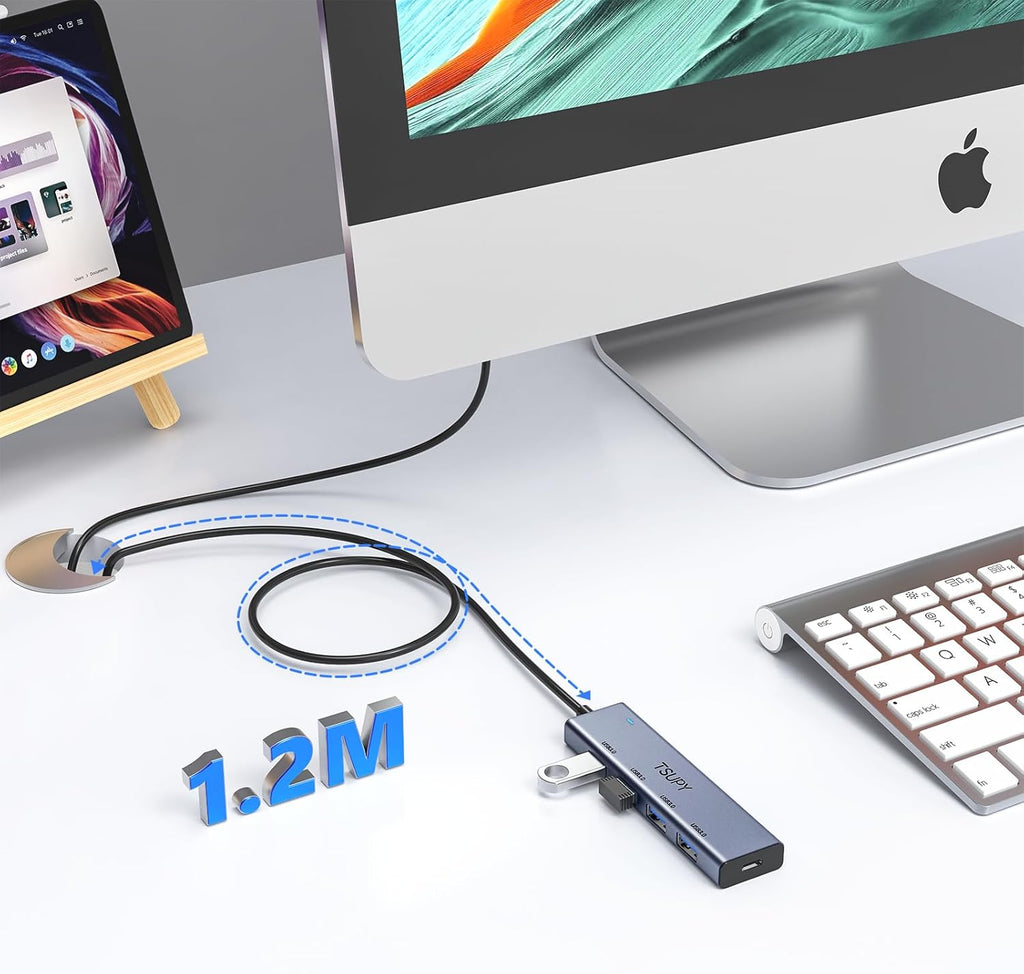 USB 3.0 HUB, TSUPY USB Splitter with 5 USB Ports and 4ft Extended Cable,Ultra-Slim Aluminium Data Hub Multi USB 3.0