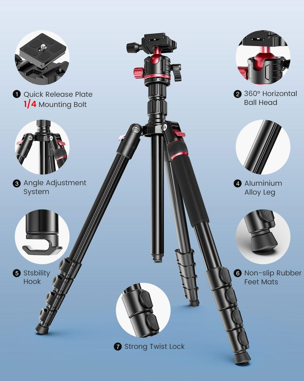 74" Professional Camera Tripod & Monopod with Carry Bag | Ball Head Aluminum Photography DSLR Tripod, Compatible with