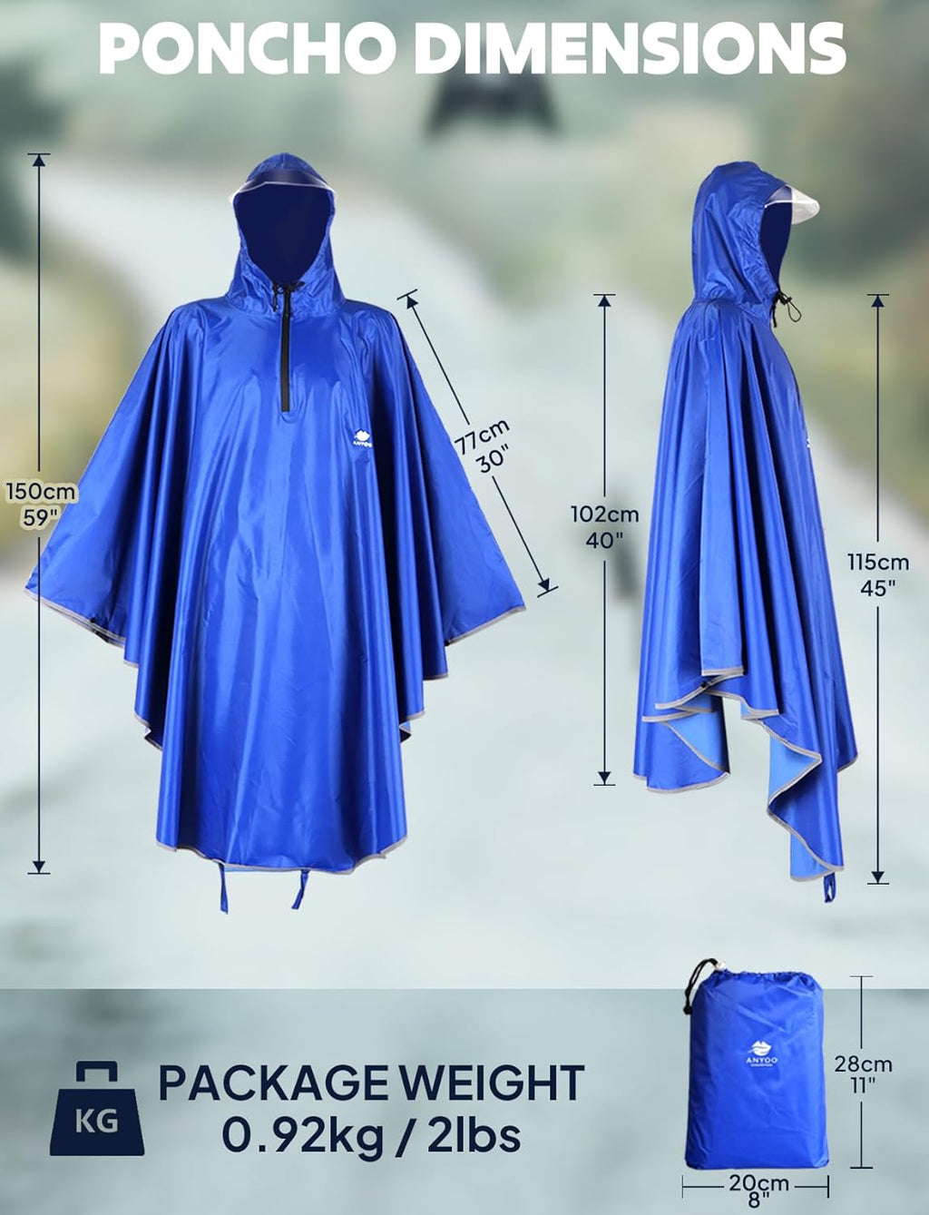 Waterproof Rain Poncho Bike Bicycle Rain Capes Lightweight Compact Reusable for Adults