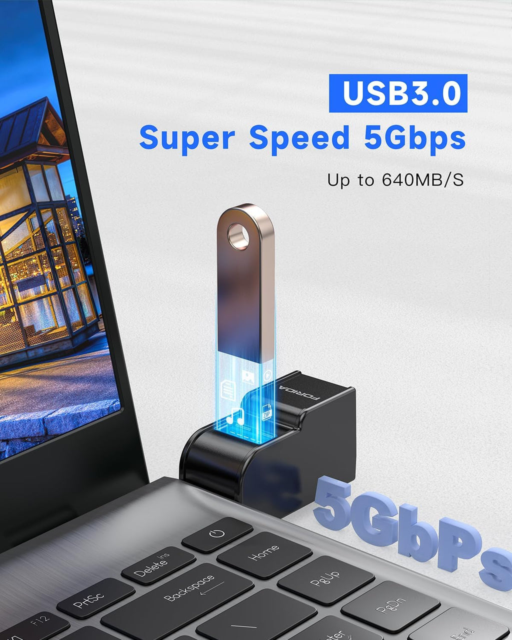 3 Ports USB Adapter, USB Hub with USB 3.0 and Double USB Adapter, Portable USB Splitter 1 in 3 Out for Keyborad
