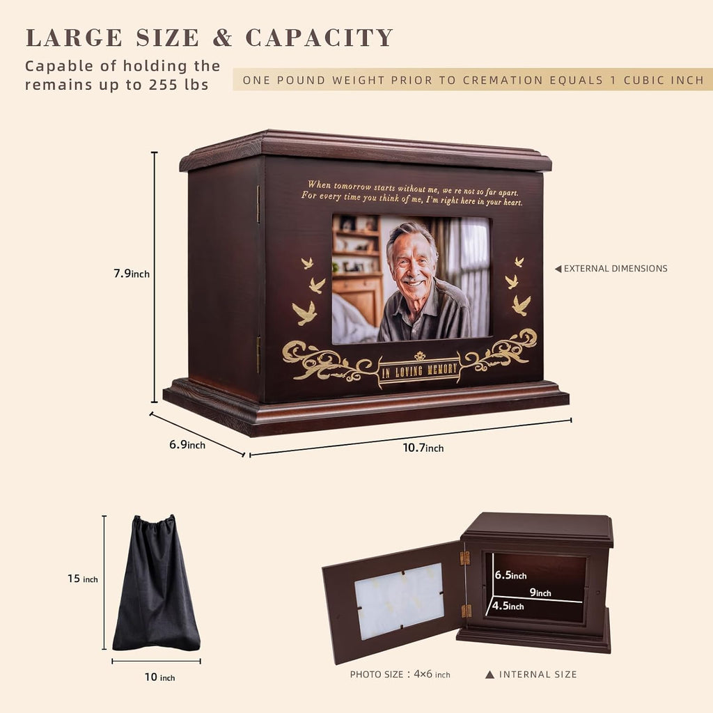 Cremation Urns for Human Ashes, Wooden Urn for Ashes Adult Male Female, Wooden Picture Frame Urns Box and Casket