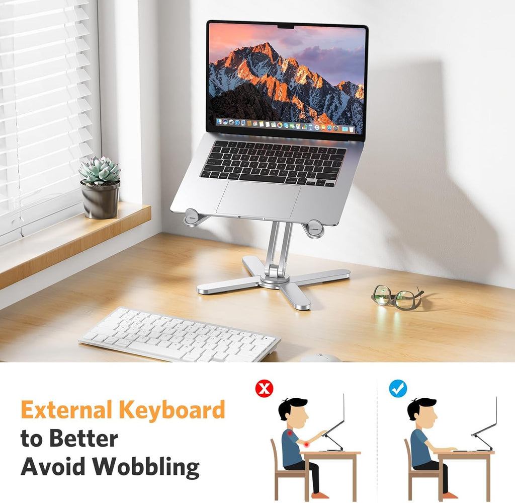 LA10 360° Rotating Laptop Stand Riser for Desk, Ergonomic Foldable Computer Stand Adjustable Height Angles for