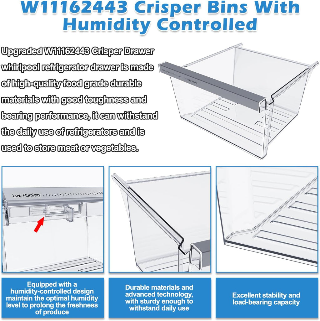 UPGRADED W11162443 Refrigerator Crisper Drawer For Whirlpool Crisper Drawer