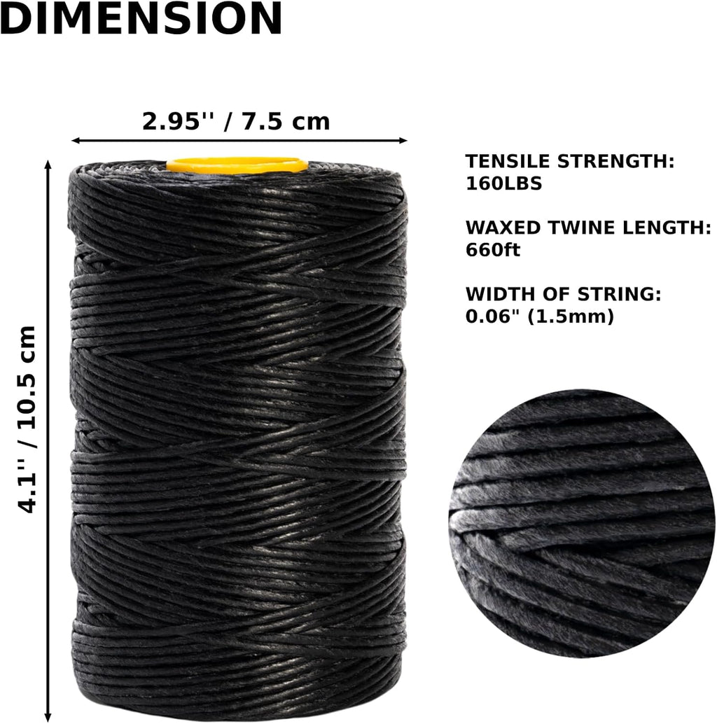 9-Ply Black String Waxed Twine, 660 Feet per Roll Heavy Duty Twine String