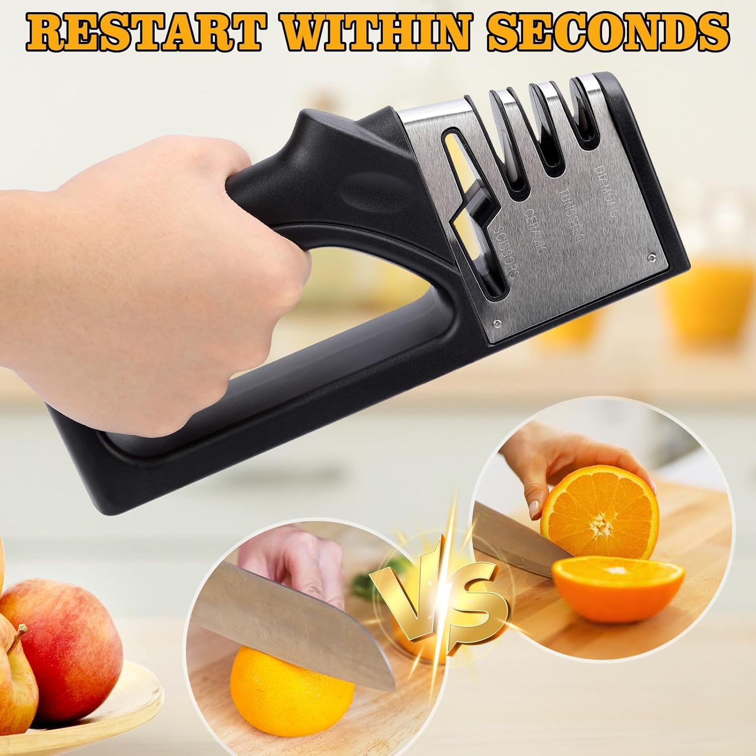 4-in-1Manual Knife Sharpener Suitable for kitchen knives, fruit knives, steel knives, scissors, and 3-level precision