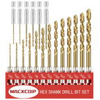 MACXCOIP 19Pcs(1/16" - 1/4") Hex Shank Titanium Twist Drill Bit Set