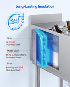Commercial Ice Bin Stainless Steel Ice Chest with Sliding Lid, 24H Long-Lasting Insulation, Cooler Cart Cocktail Unit