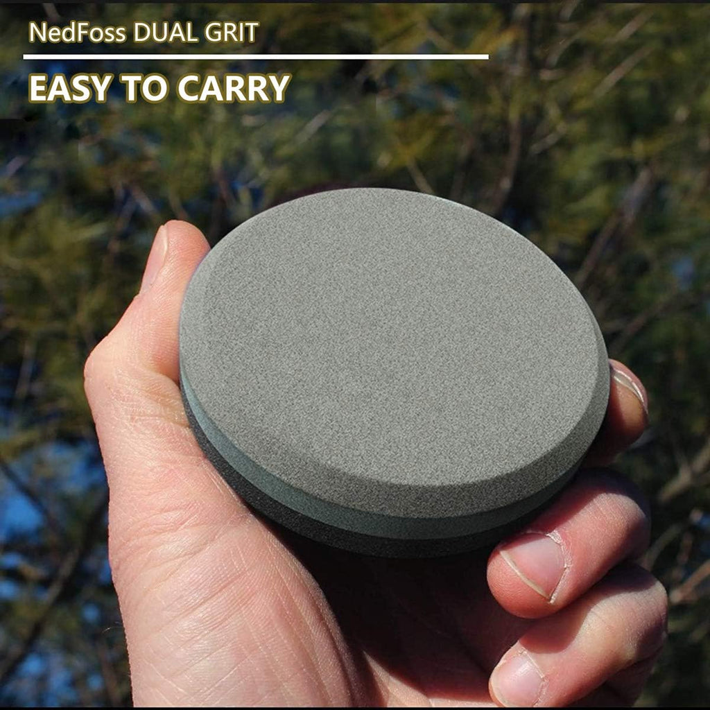 Axe/Hatchet Sharpening Puck Whetstone Knife Sharpening Stone | Dual Grit Multi-Purpose Sharpener with Sheath Small
