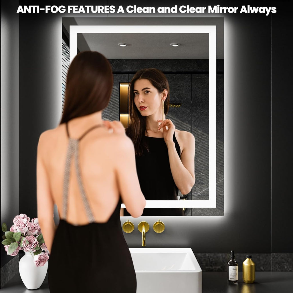 20"X28" LED Bathroom Mirror with Lights | Anti-Fog, Dimmable, 3 Color Temperature, Backlit + Front Lit, Memory