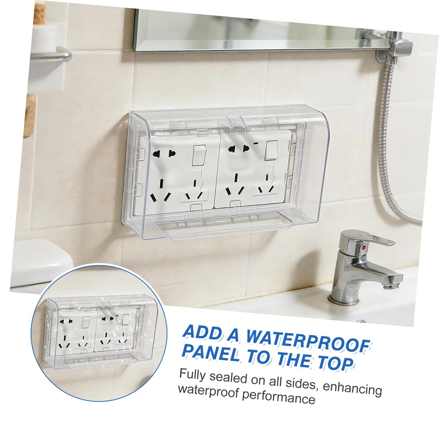Outdoor Outlet Cover: Weatherproof Electrical Box for 2-Gang Receptacle Adhesive Waterproof Socket Case for Bathroom