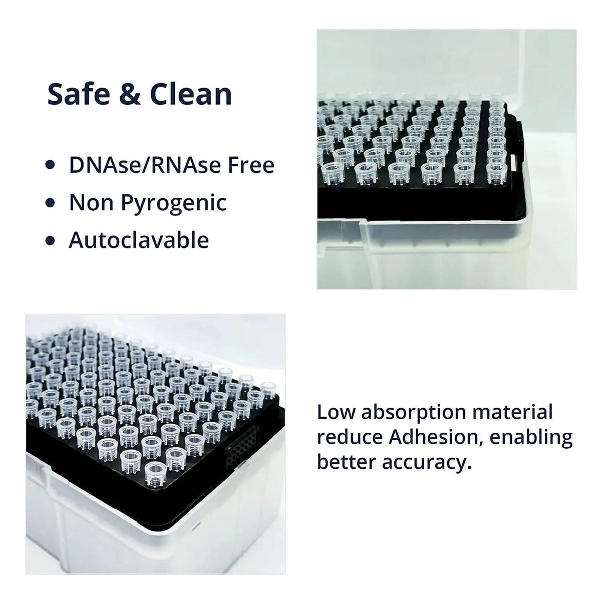 10ul Pipette Tips - Universal Pipette Tips，with Box RNase/DNase Free & Pyrogen Safe, (96 Tips/Rack)