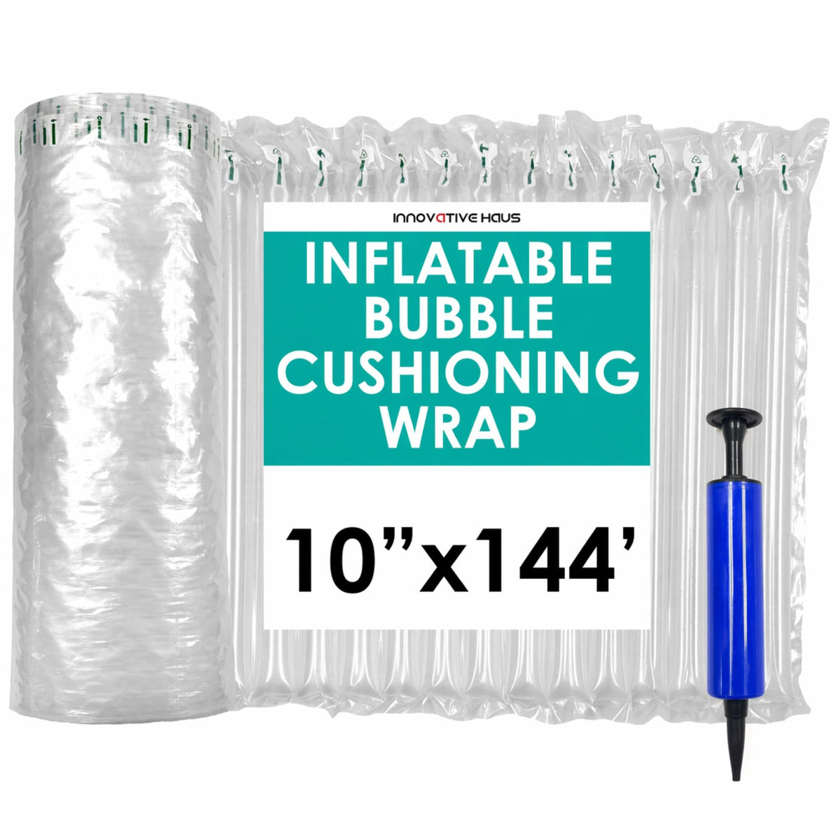 Inflatable Bubble Cushioning Wrap, 10 Inch x 144 Feet