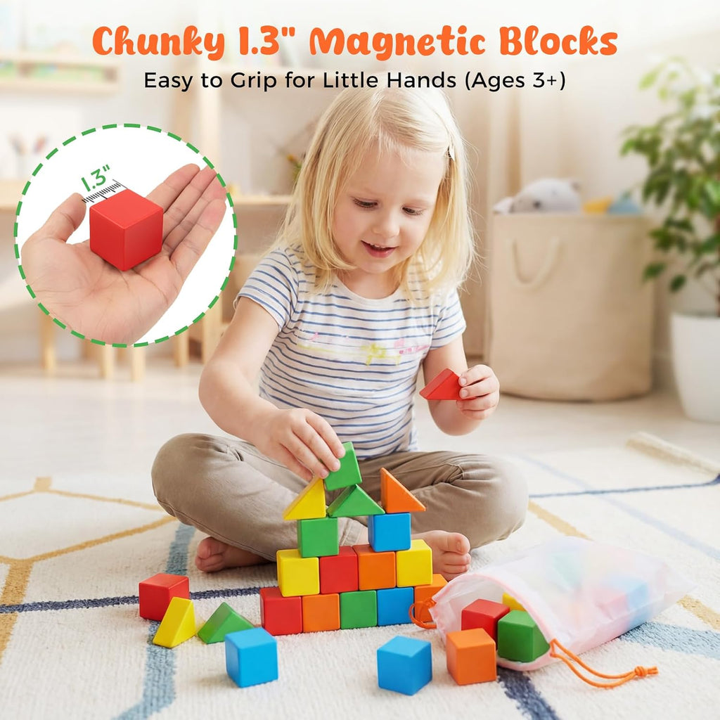 28PCS Large Magnet Building Blocks, 1.3inch, with a Storage Bag
