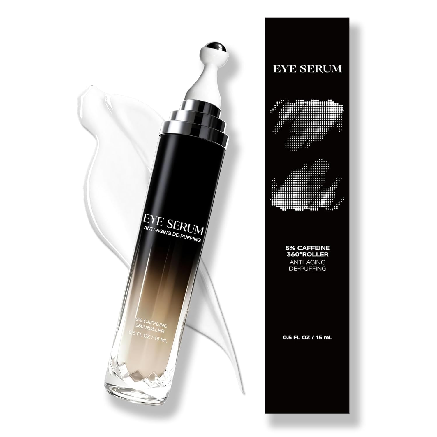 Caffeine Eye Cream with 360° Roller for Puffiness & Dark Circles, 15 mL | Retinol and peptide formula with a cooling