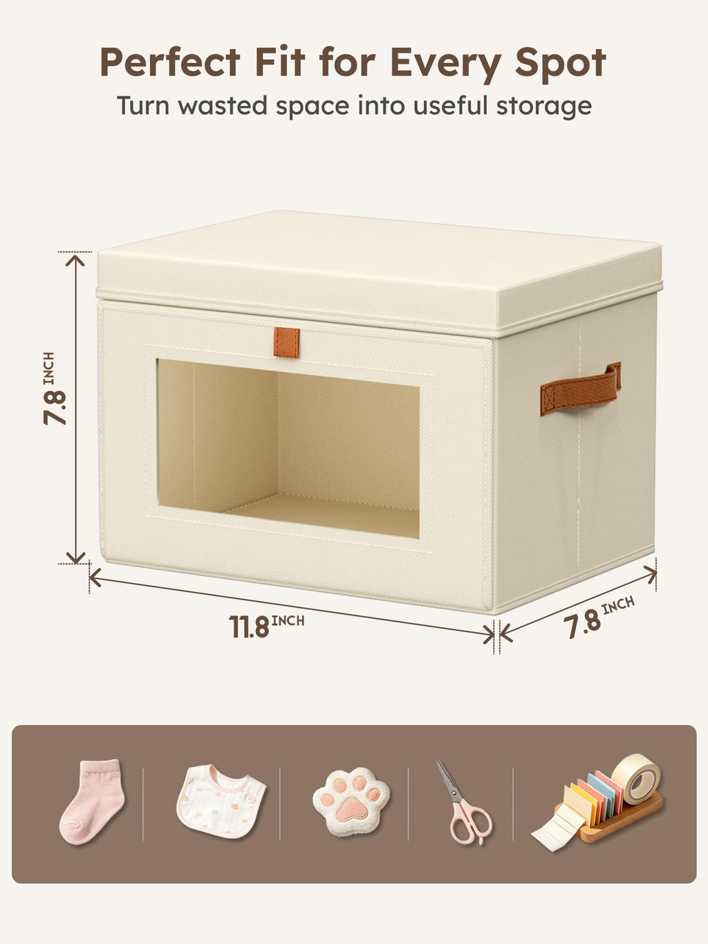 Small Closet Storage Bins - Closet Shelf Organizer with Open Window, 6 Pack, Beige
