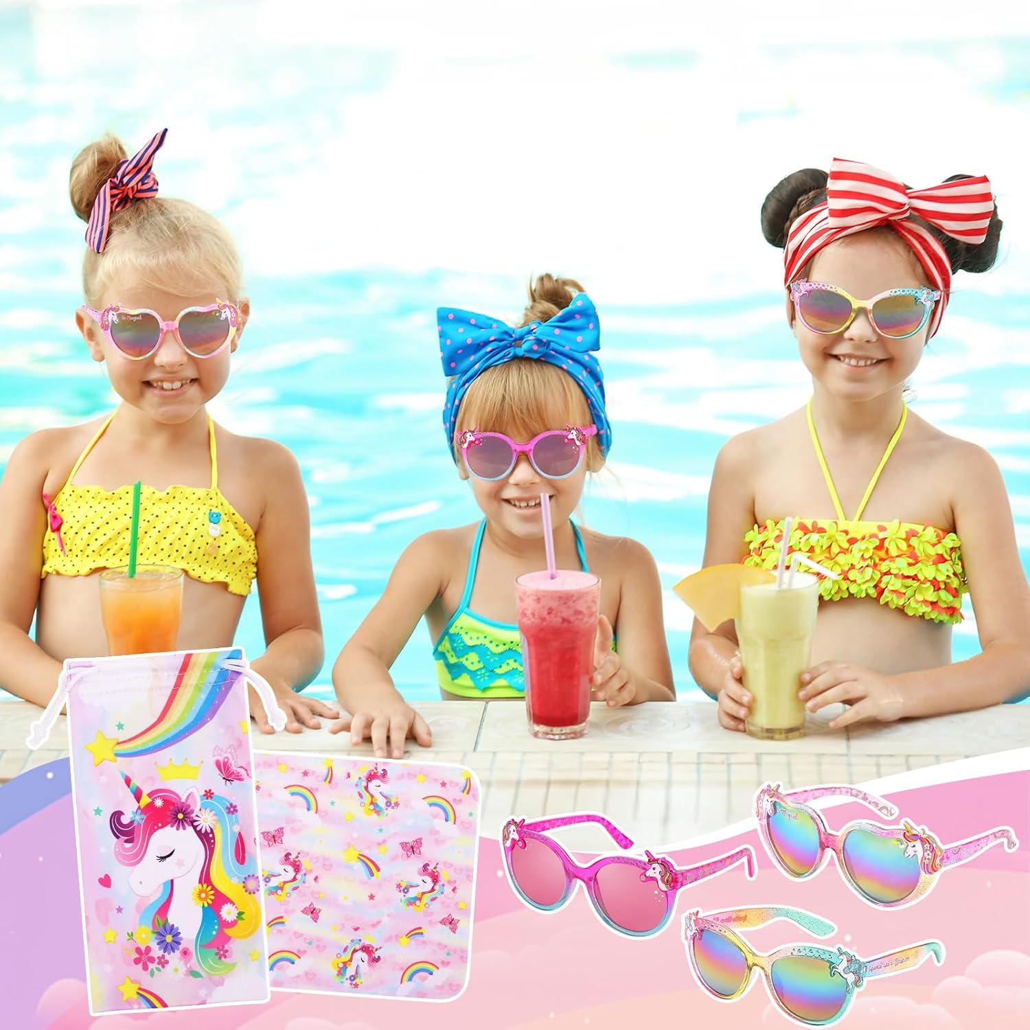 Kids Sunglasses Girls,UV Protection Unicorn Heart Toddler Sunglasses Glasses Pouch for Childrens Party Beach Glasses
