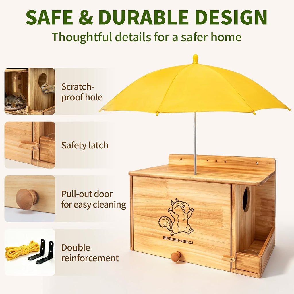 Durable Squirrel House with Feeder & Umbrella & Small Cup & Mat