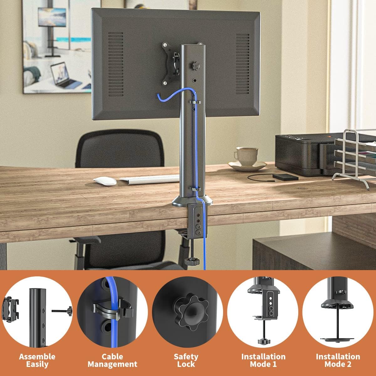 Single Desk Monitor Arm Mount Stand Fit for 13 inch to 32 inch Flat Curved Computer Screen with Swivel, Height