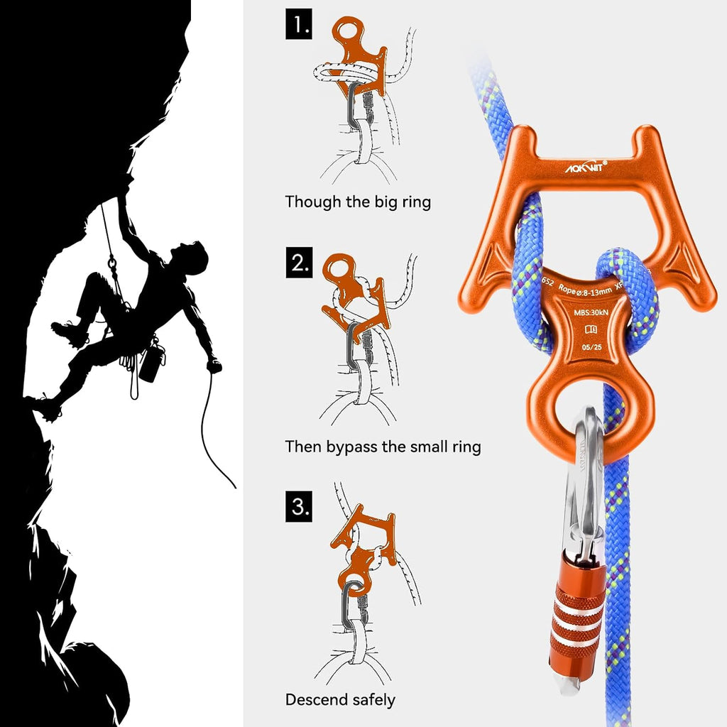 30kN Figure 8 Descender 7075 Aluminum Alloy Heavy Duty Belaying and Rappelling Device Tree Climbing Gear for Rock