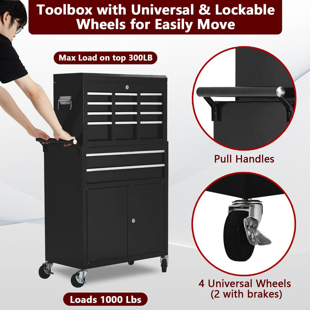 8 Drawers Rolling Tool Chest, Tool Storage Removable Tool Box Combo