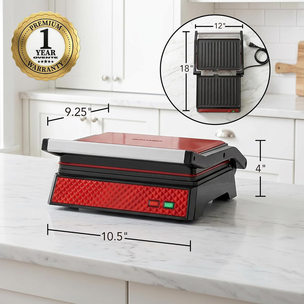 Electric Indoor Panini Press Grill + Sandwich Maker, Red GP0620R