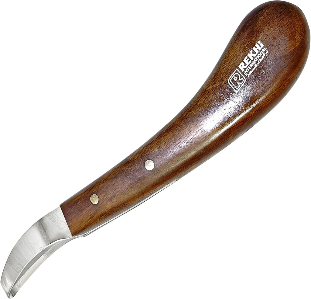 Rekhi Farrier Loop Knife with Wooden Handle – Precision Hoof Care Tool for Horses, Cows, and Goats, Durable
