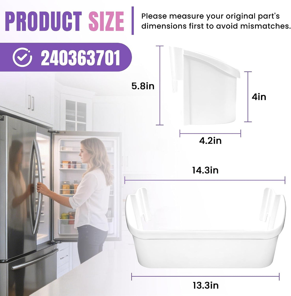 AMI PARTS 240363701 Door Bin Shelf Fit for Frigidaire, Kenmore Refrigerator
