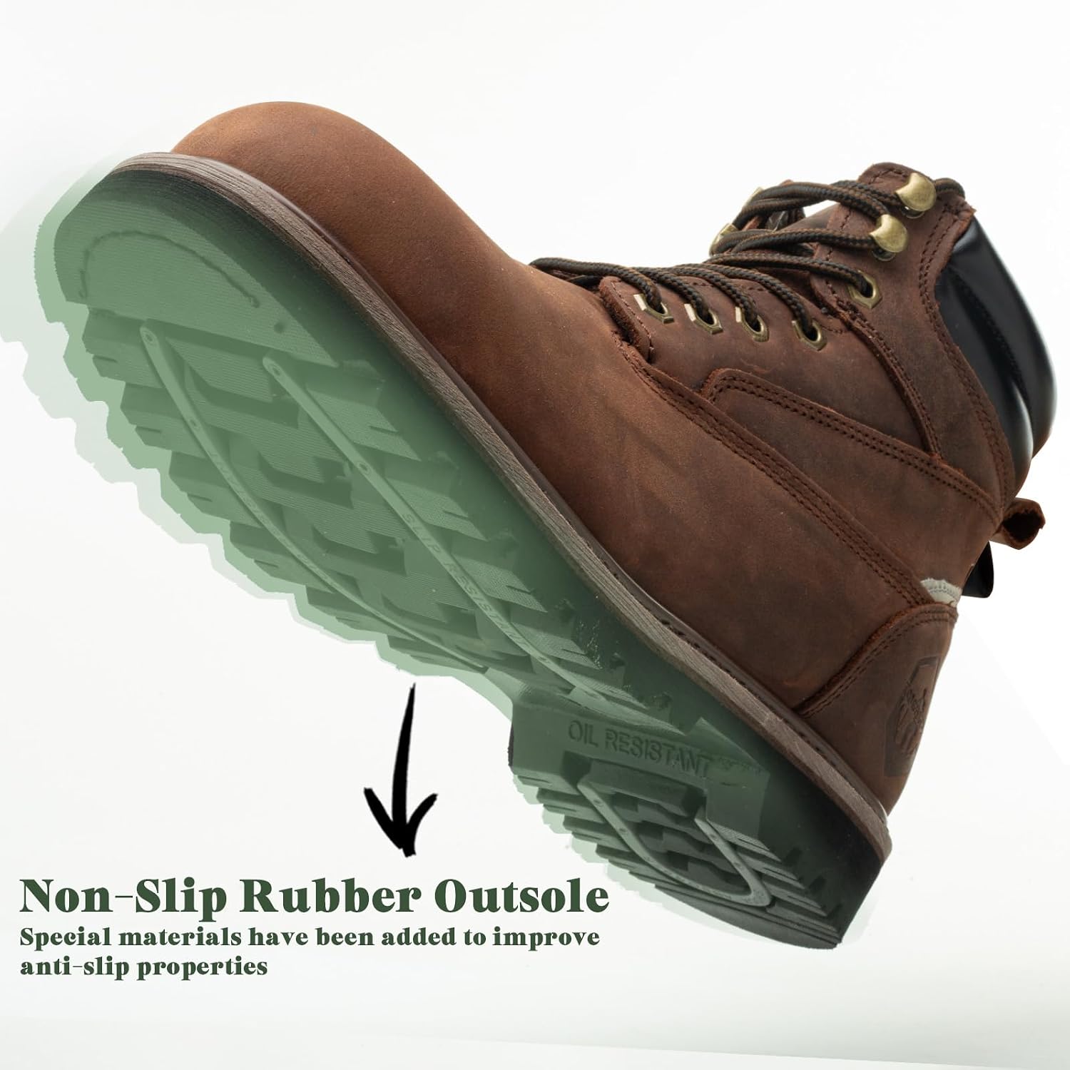 Steel Toe Work Boots for Men 6 Inch Waterproof Non Slip Rubber Comfort Leather Safety Durable Industrial Construction
