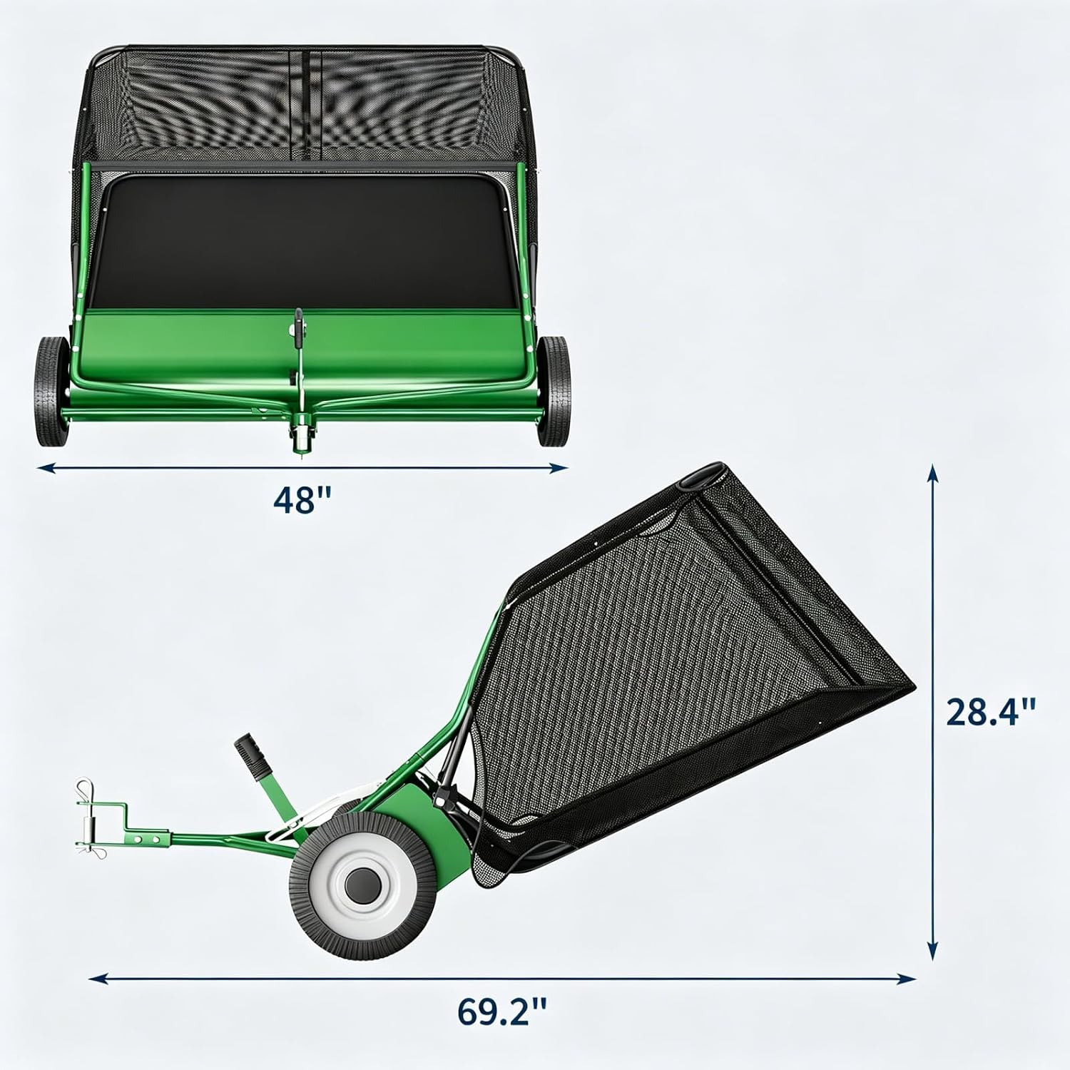 48" Tow Behind Lawn Sweeper, Pull Behind Leaf & Grass Collector for Tractor