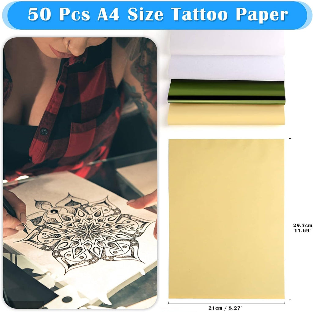 50 Sheets Tattoo Transfer Paper, Cridoz Tattoo Stencil Paper for Tattooing, Transfer Paper for Tattooing, A4 Size 8