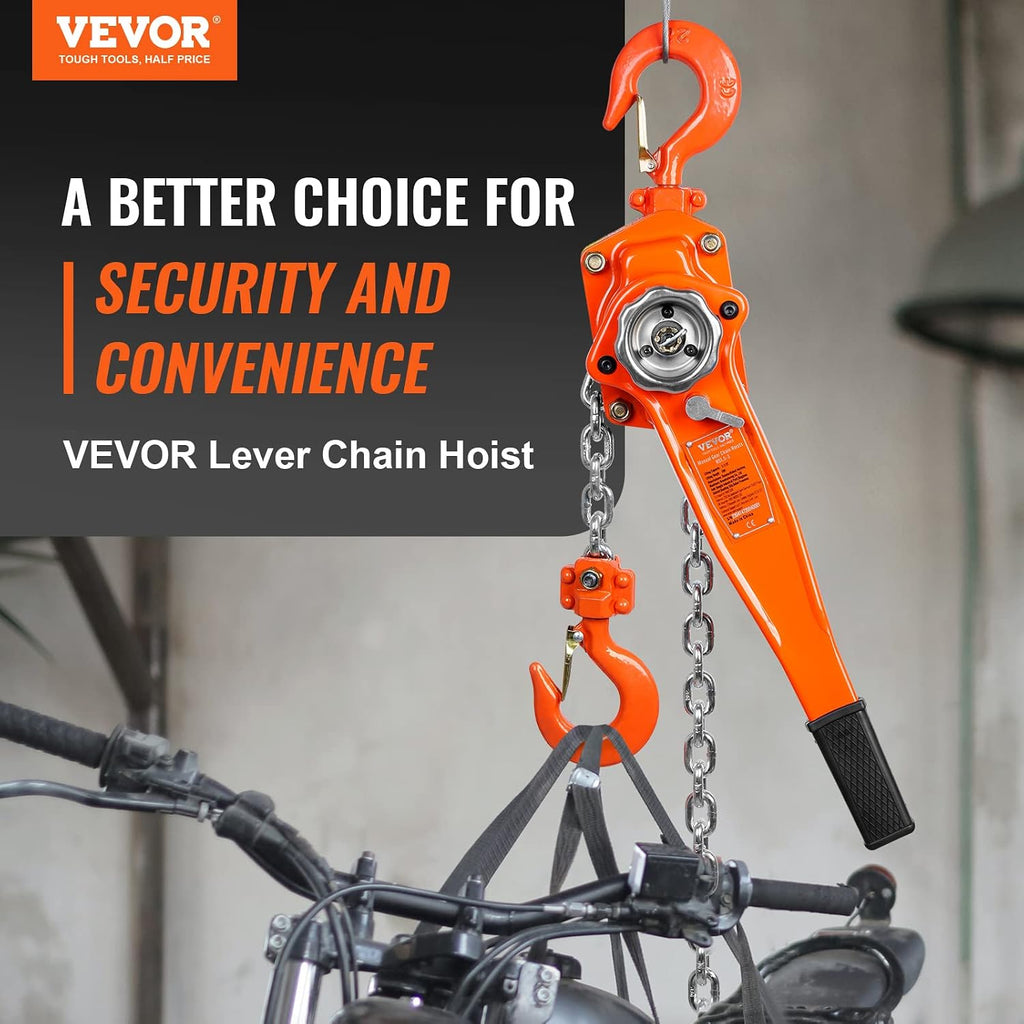 Manual Lever Chain Hoist, 1-1/2 Ton 3300 lbs Capacity 10 FT Come Along, G80 Galvanized Carbon Steel with Weston