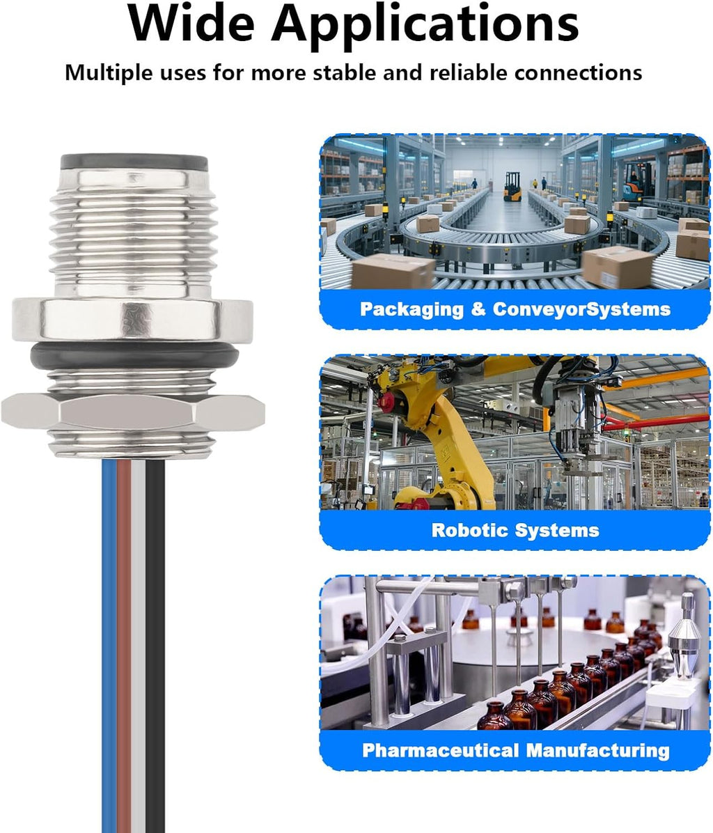 2PCS M12 4Pin A Coded Male Connector Cable 0.7FT