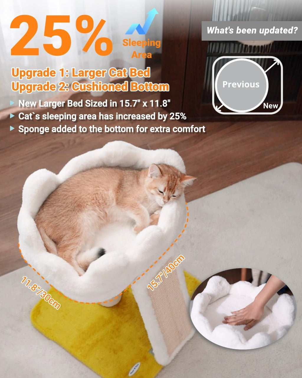 Cat Tree, Cloud Cat Tower with Soft Bed, Cat Scratching Post & Pad with Larger Perch for Window Viewing, Small Cat