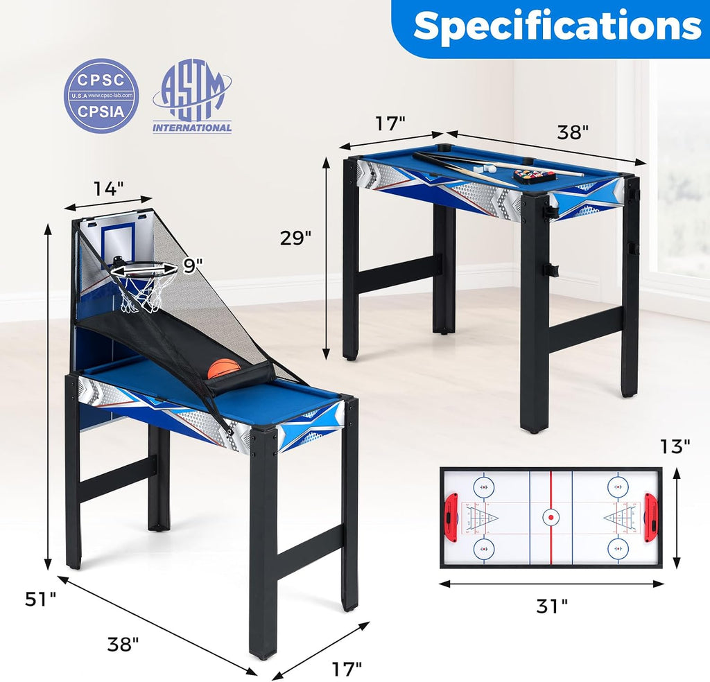 6-in-1 Multi Game Table, Combo Game Table w/Basketball, Billiards, Ping Pong, Hockey, Shuffleboard, Bowling, Adults