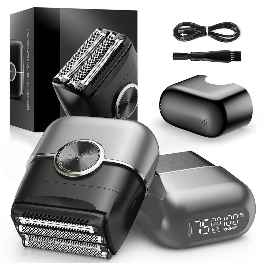 Electric Foil Shavers for Men: 4 Floating Blades & Big LED Display - Grey