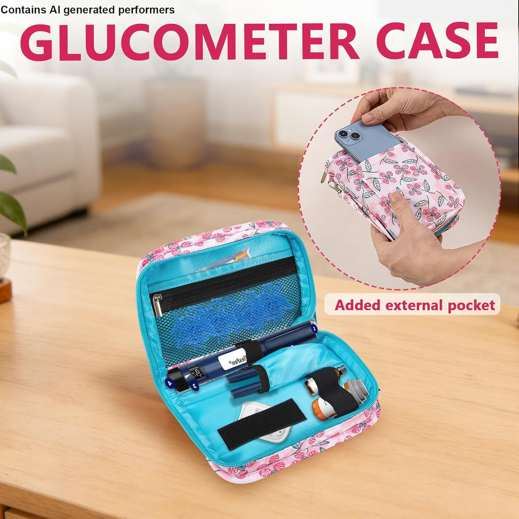Lightweight Diabetes Travel Case, Diabetic Bag, Pink Flora