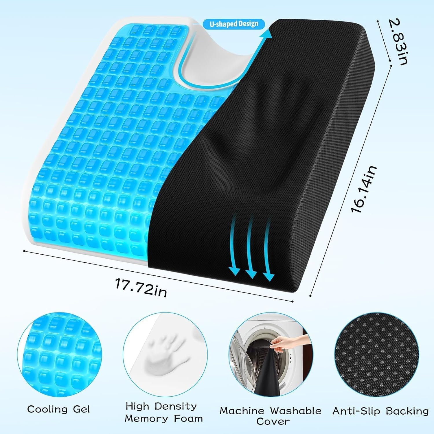 Seat Cushion, Gel Wheelchair Seat Cushion, Black