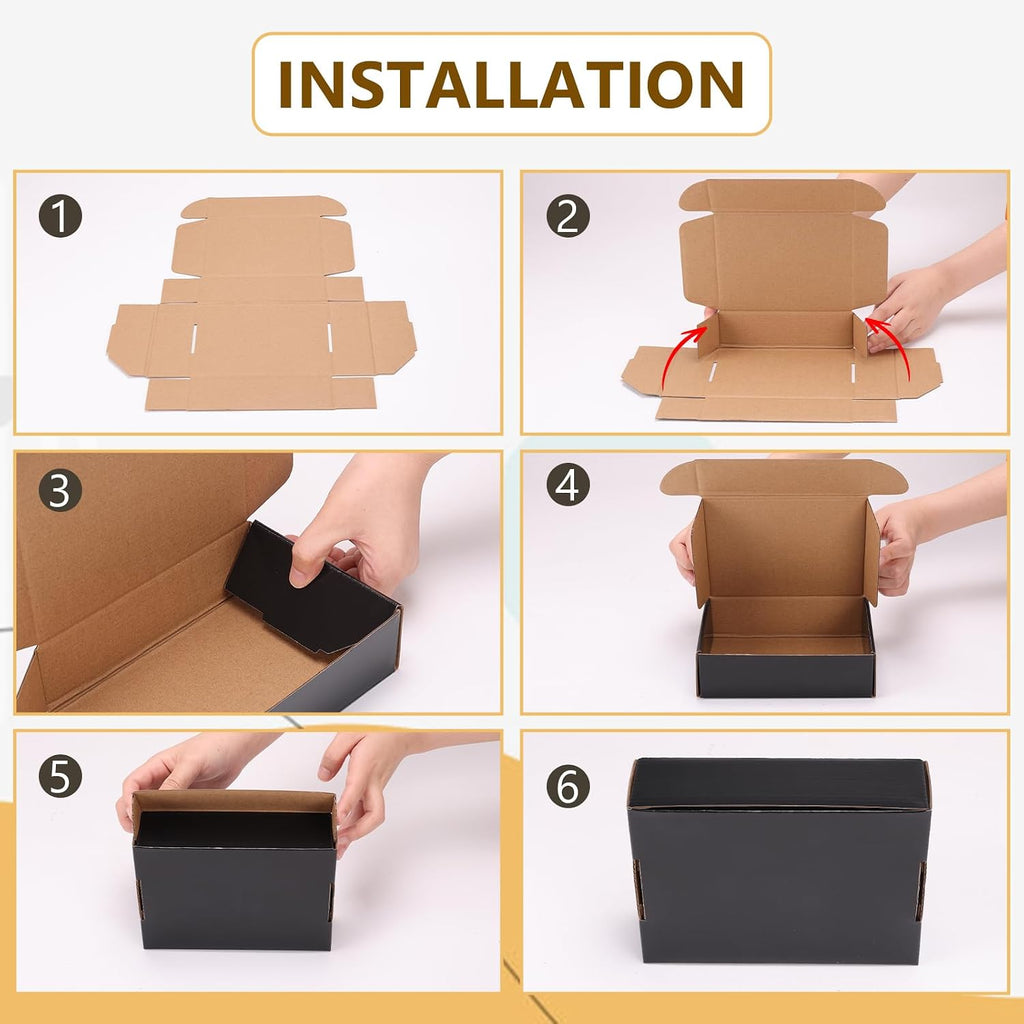 40 Pack 9x6x2 Black Shipping Boxes for Packaging Small Business