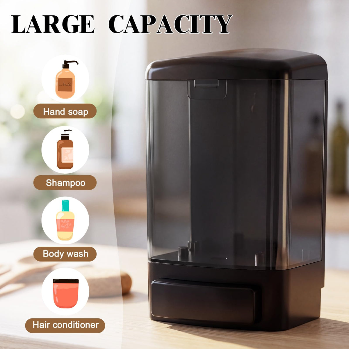 6 Pcs Wall Mounted Soap Dispenser,33.8 Oz 1000 Ml,All Black
