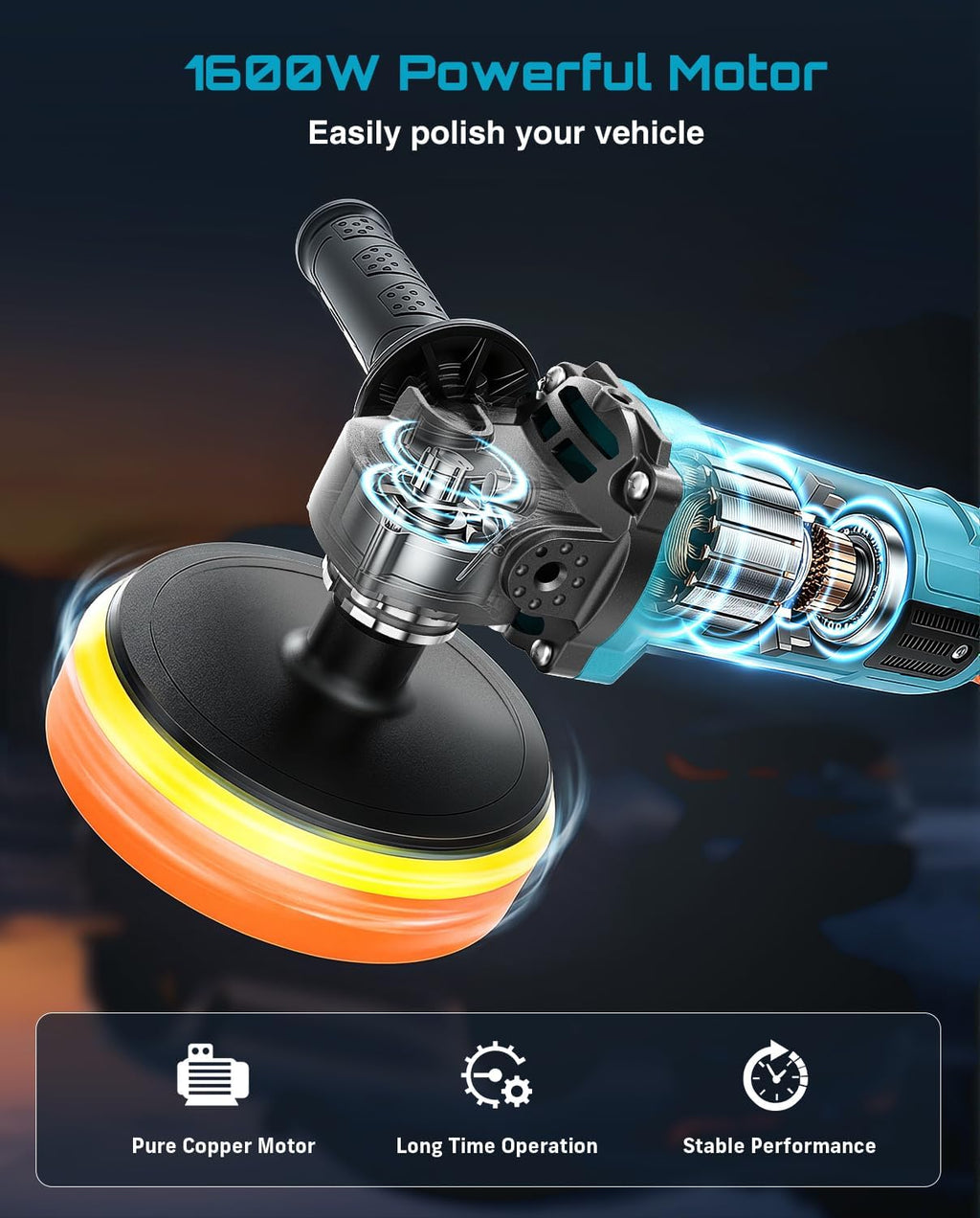 Car Buffer Polisher 1600W 7 Inch/6 Inch Rotary Buffer Polisher Waxer | 7 Variable Speed 1000-3600 RPM Dual Action