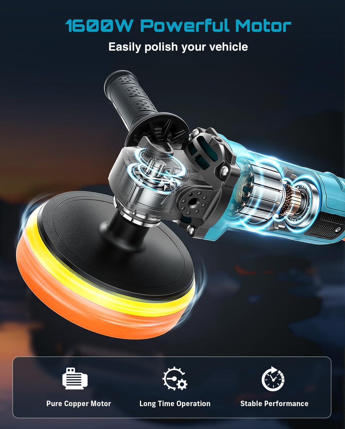 Car Buffer Polisher 1600W 7 Inch/6 Inch Rotary Buffer Polisher Waxer | 7 Variable Speed 1000-3600 RPM Dual Action