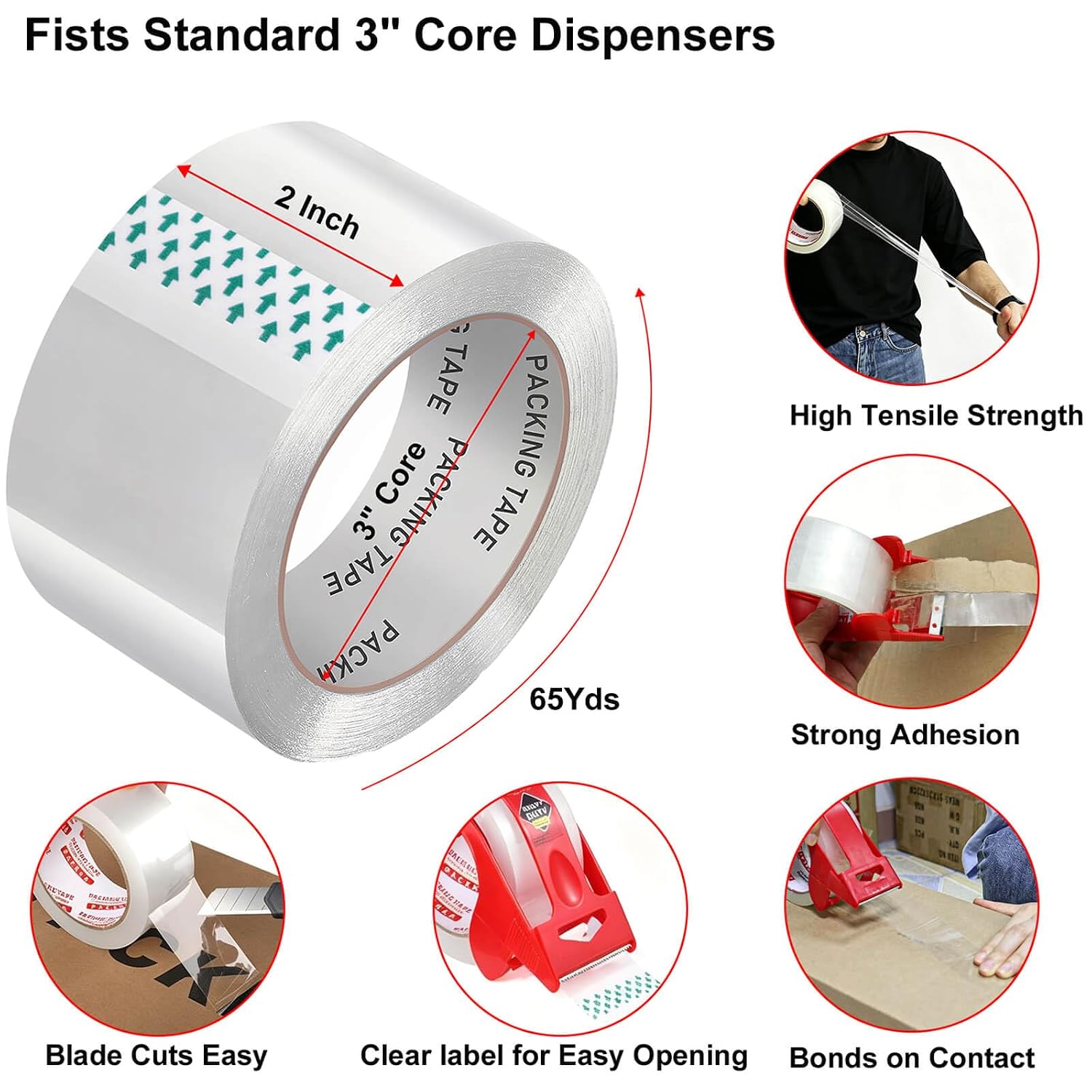 Clear Packing Tape, Heavy Duty Packaging Tape Refills | 6 Rolls, 2 inch x 65 Yards, Shipping Tape Box Tape Mailing