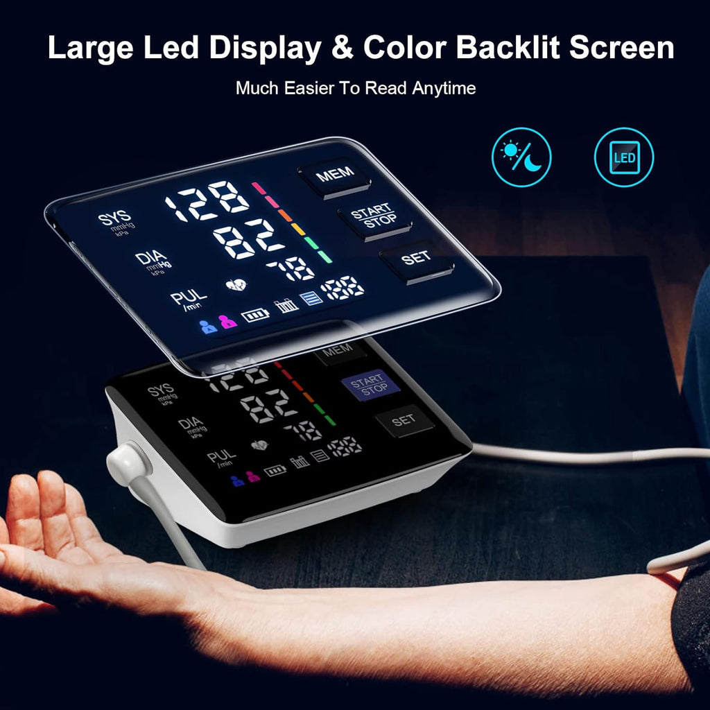 Blood Pressure Monitor, 9-17'' & 13-21'' Extra Large Blood Pressure Cuff Upper Arm, LED Color Backlit Screen