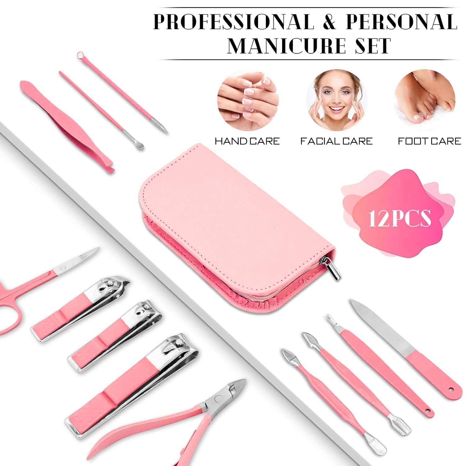 Manicure Pedicure Set, 12 Pcs Nail Care Kit for Women, Mens Nail Grooming Kit, Manicure & Pedicure Tools &