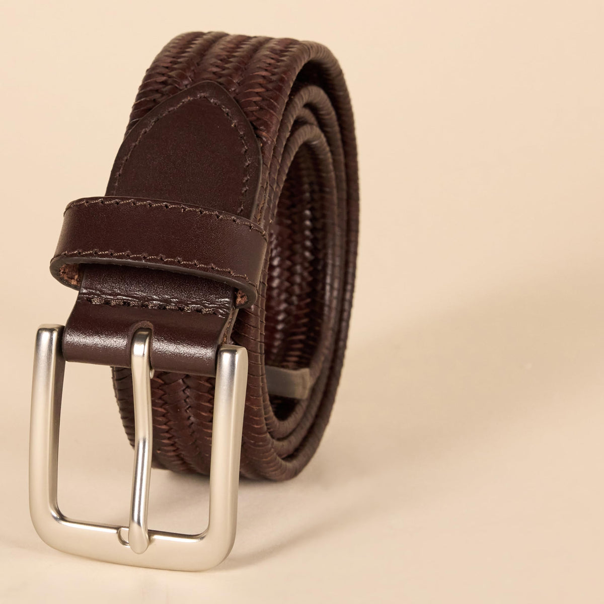 Amazon Essentials Mens Tubular Stretch Weave Belt, Brown, 36