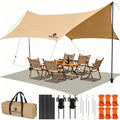 Camping Tarp with Poles & Retainer, 14.5x11FT PU9000mm Waterproof 210D Oxford Cloth Camping Awning, UV Blocking Rate