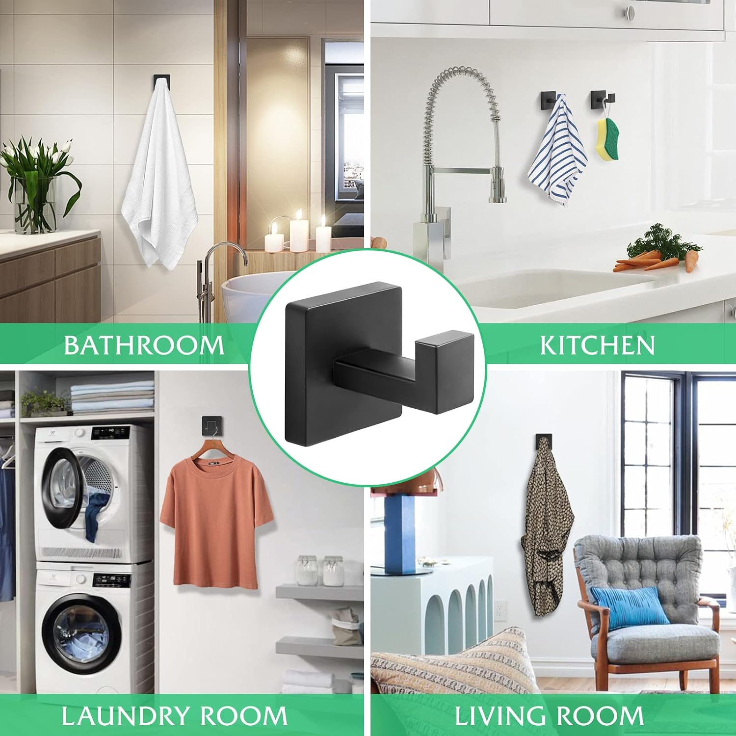 Heavy Duty Stainless Steel Towel Hooks, Wall Mounted Square Robe Hooks for Bathroom, Kitchen, Bedroom, Hotel Matte