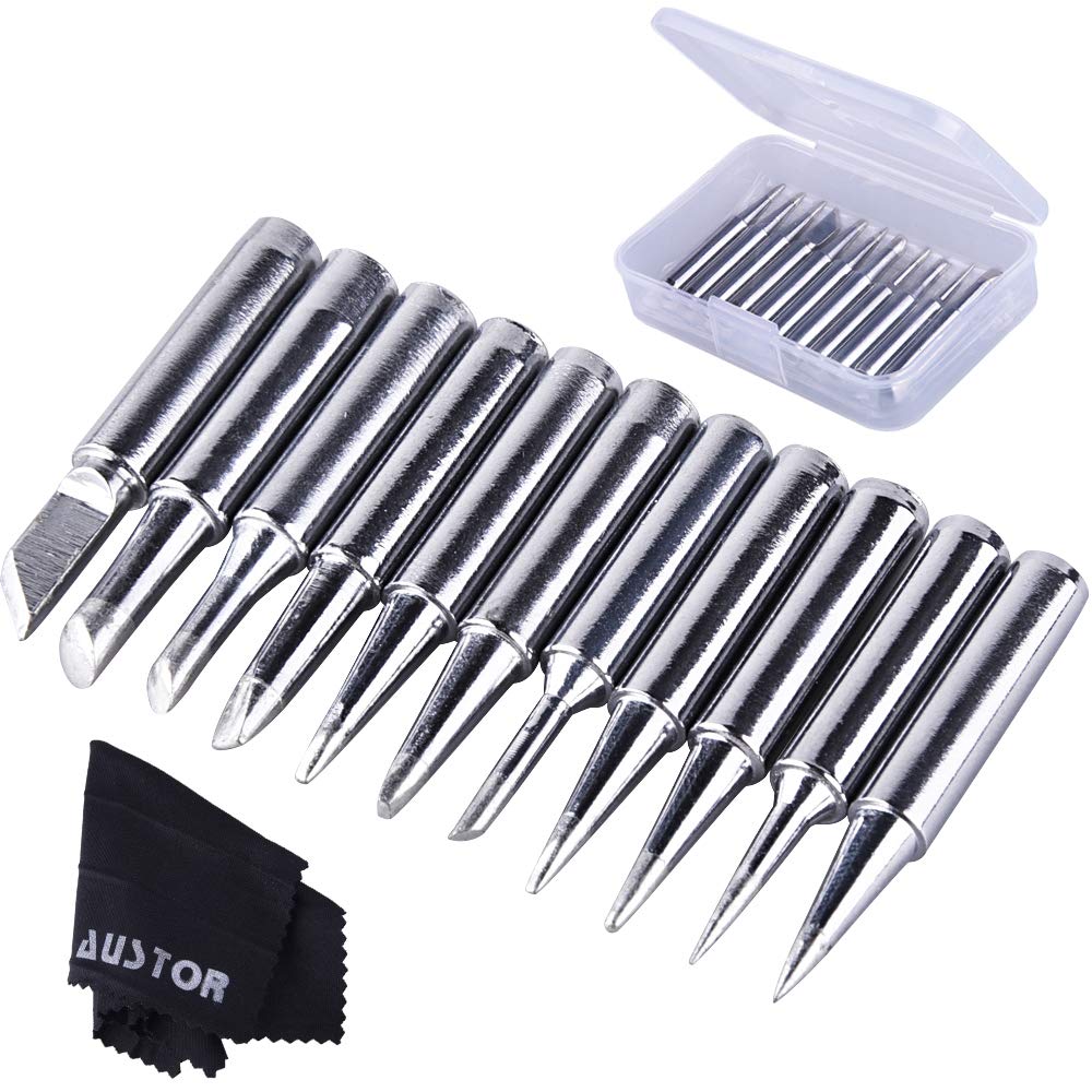 AUSTOR 11 Pcs Soldering Iron Tips Kit 900M-T and 1 Pc Cleaning Cloth