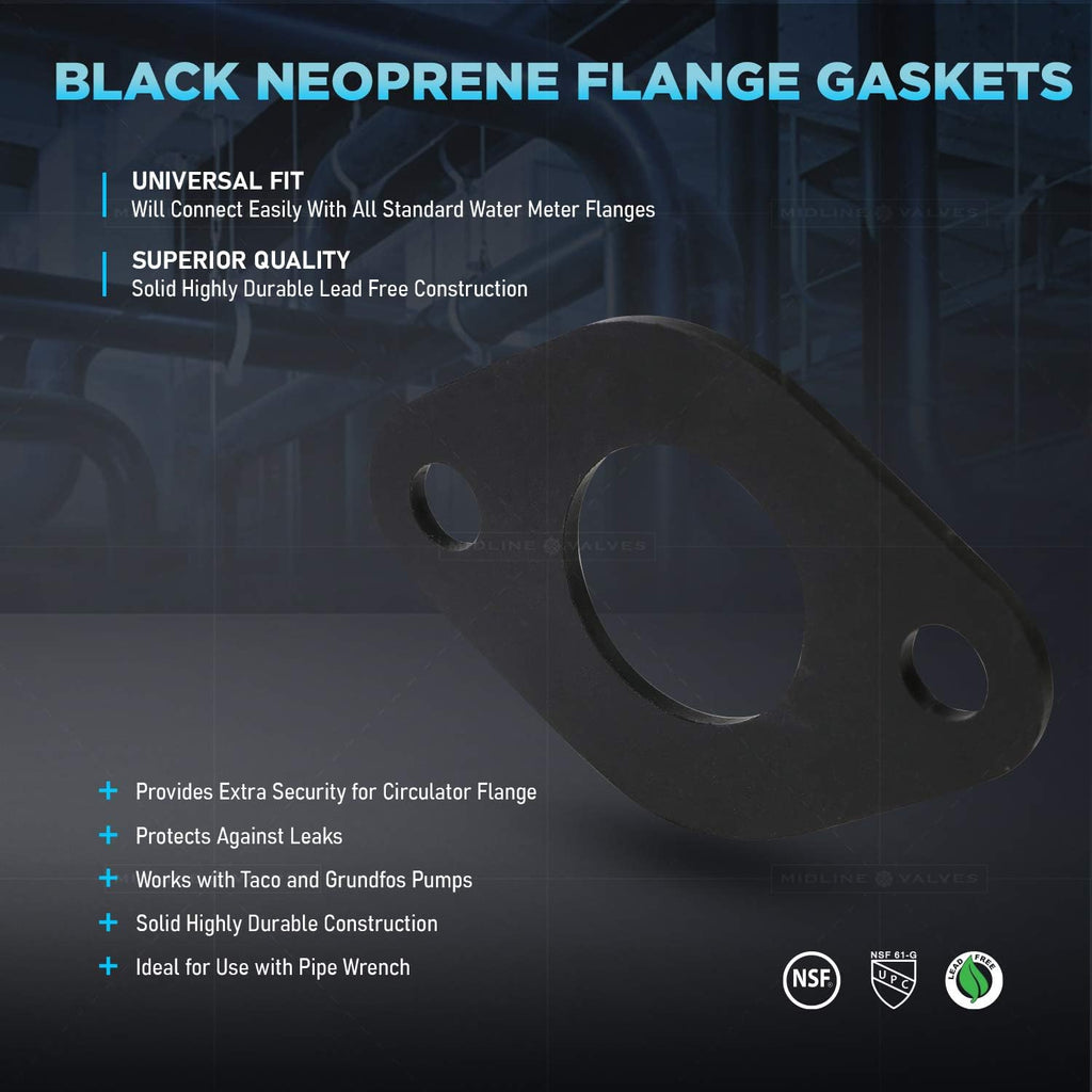 Midline Valve S1433 Set of 2 Black Neoprene Flange Gaskets; Standard Size; for Grundfos Pumps (2Pack)