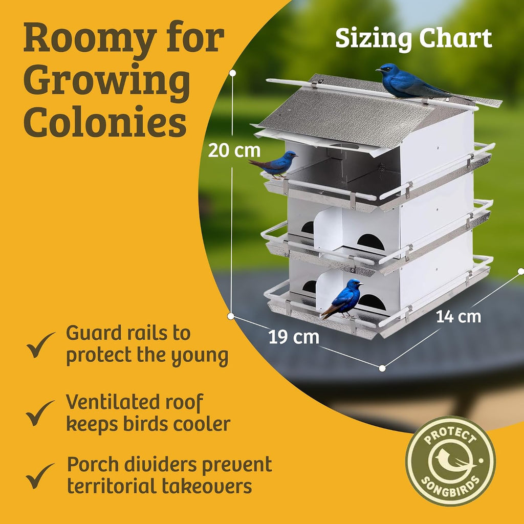 Premium Aluminum Purple Martin House | 3 Floors, 12 Rooms